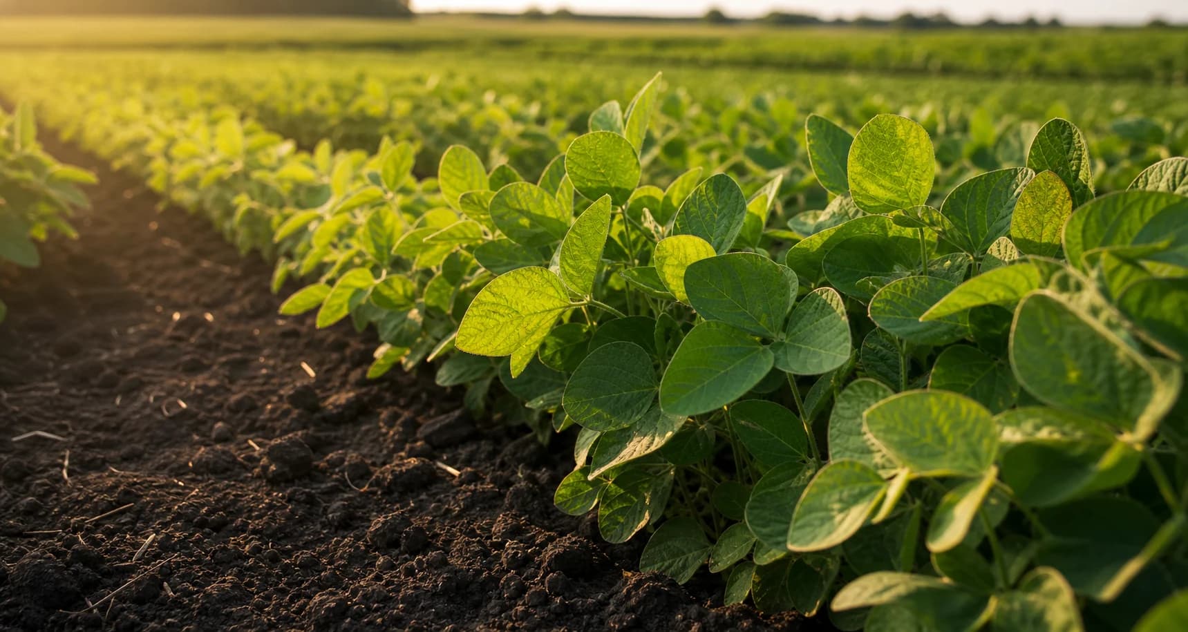 Healthy crops growing in a sunlit field